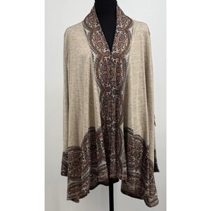 One World Women's Open Shawl Cardigan 2X Paisley Art to Wear Boho Chic Folkloric